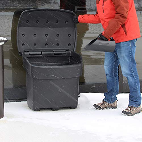 FCMP Outdoor - Outdoor Salt, Sand, and Storage Bin – Industrial Deck Box, Multi-purpose for Entranceways, Porch, Patio (SB140-BLK) Black (5 cu ft)