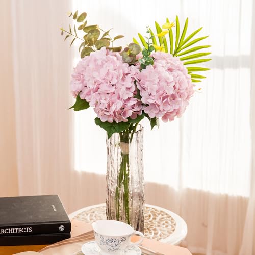 Coferset 5pcs Artificial Hydrangea Flowers Real Touch 20 inch Lifelike Hydrangea Flower for Home Wedding Office Party Living Room Decoration (Baby Blue)