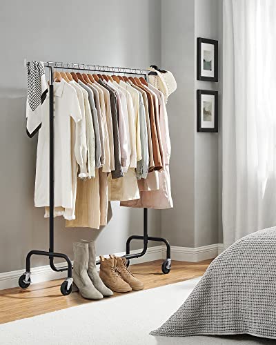 SONGMICS Clothes Rack with Wheels, Heavy-Duty Garment Rack with Extendable Rod, 286.6 lb Load Capacity, 17.7 x (43.3-59.1) x 64.1 Inches, Black and Silver UHSR011E01