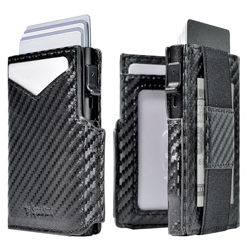 SparkMark RFID Credit Card Holder Wallet for Men | Magnetic Business Card Holder Case | Minimalist Pop Up Metal Wallet with Money Clip, Gift Box Included