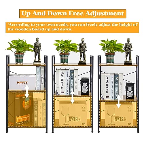 HCHQHS Bookshelf, 3-Tier Industrial Bookcase, White Open Book Shelf, Freestanding Horizontal Bookshelves with Metal Frame