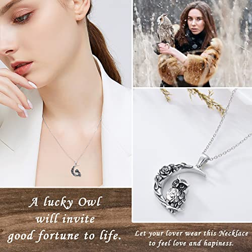 Owl Necklace Sterling Silver Owl Pendant Necklace April Birthstone Jewelry present for Women Grandmother Halloween Valentine's Day Mother's Day