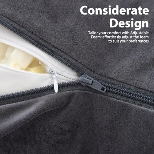 IPYNBAP Reading Pillow with Arms for Adults, Back Pillow for Bed Sitting Up, Shredded Memory Foam Backrest Pillow with Pockets & Removable Washable Cover, Lounging, Watching TV, Reading(18inch Grey)