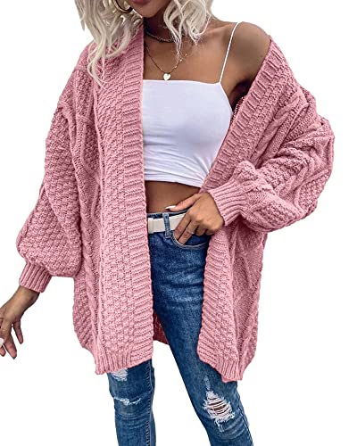 Dyexces Womens Oversized Cardigan Sweaters Open Front Cable Knit Lantern Long Sleeve Chunky Outwear Coats Black