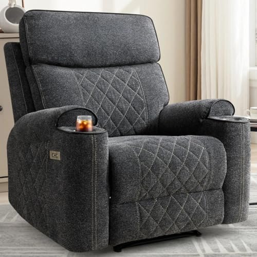 ANJ Classic Power Recliner Chair, Overstuffed Electric Recliners with Double Layer Backrest and Cup Holders, Comfy Reclining Single Sofa for Living Room