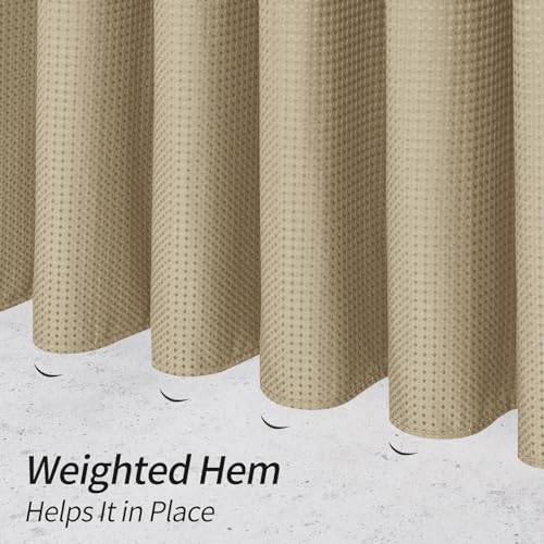 MitoVilla Ivory Long Shower Curtain 72 x 78, 78 inches Long Cloth Mesh Top Window Shower Curtains for Hotel Spa Bathroom Decor, Beige Waffle Fabric Shower Curtain Set with Snap-in Liner