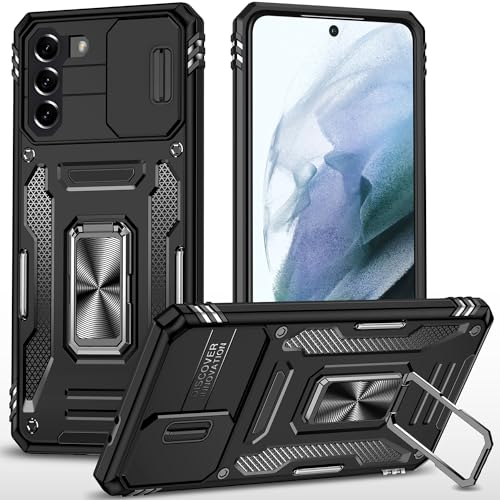 KOBBRAN for Samsung Galaxy S21 Plus Case S21+ Plus Case with Slide Camera Cover Ring Kickstand Military Grade Shockproof Case for Galaxy S21 Plus Phone Case (Black)