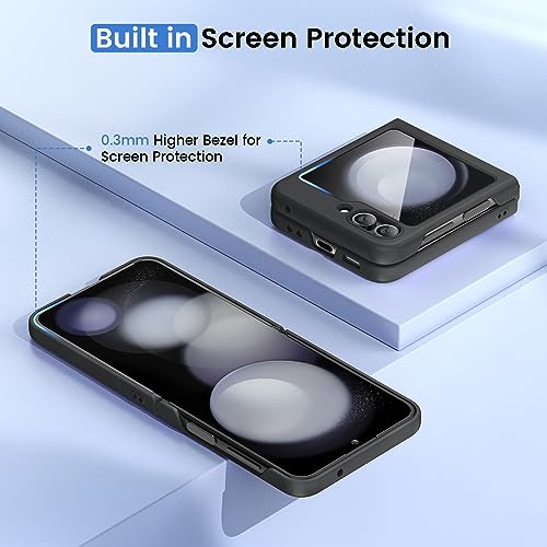 Ruky for Samsung Galaxy Z Flip 5 Case, Full Body Cover Hard PC Ultra-Thin Anti-Scratches Shockproof, Support Wireless Charging Protective Phone Case for Samsung Galaxy Z Flip 5, Black