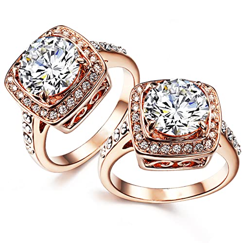 Acefeel Yellow Shinning Cubic Zirconia Topaz Rings For Women 18K Rose Gold Plated (01 Silver Red, 4)