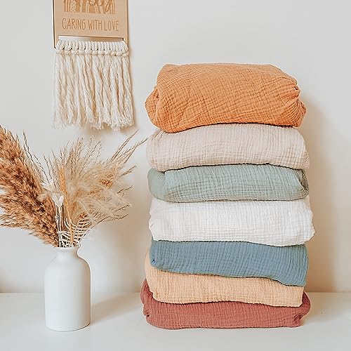 Konssy Muslin Fitted Crib Sheets 100% Cotton Baby Crib Sheets for Standard Crib Mattress (28 X 52 Inches), Soft and Breathable for Boys Girls (Toffee)