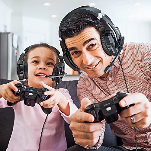 BENGOO G9000 Stereo Gaming Headset for PS4 PC Xbox One PS5 Controller, Noise Cancelling Over Ear Headphones with Mic, LED Light, Bass Surround, Soft Memory Earmuffs for Laptop Mac - Black