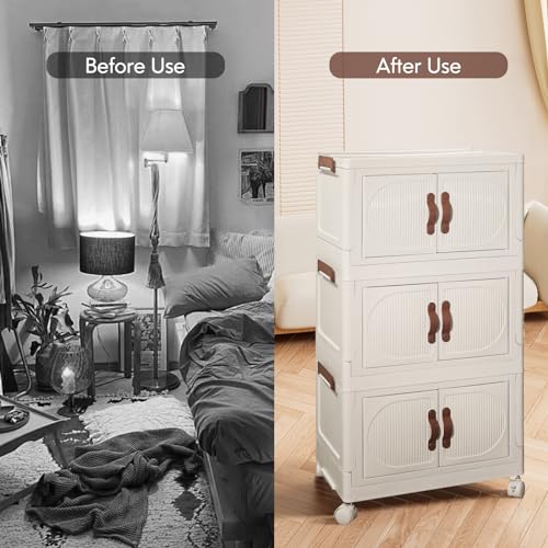 KHS Plastic Storage Bins Organizer, 4 Pack 23.3QT Stackable Storage Bins with Doors, Collapsible Storage Bins Containers for Closets Kitchen Bedroom