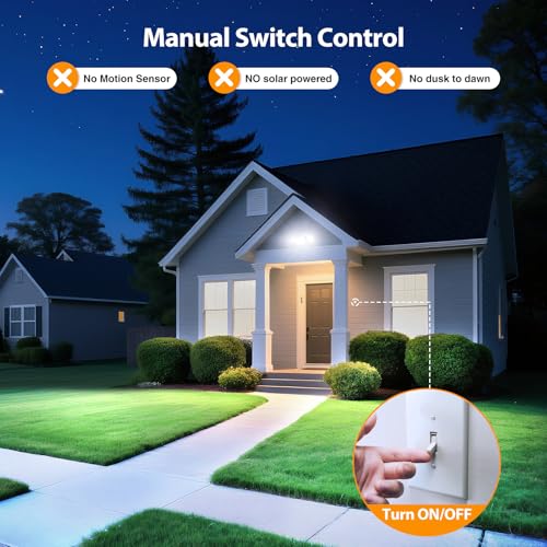 Onforu 2 Pack 60W Flood Lights Outdoor, 6000LM LED Floodlights Switch Controlled, IP65 Waterproof Exterior Lighting Fixture with 3 Adjustable Heads, 6500K Security Light for Eave Garage Yard