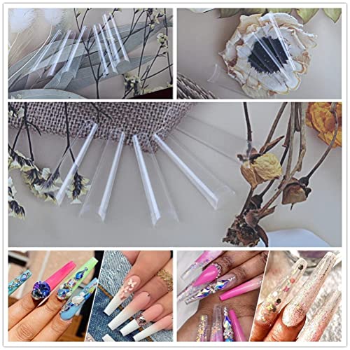 UNA GELLA 504PCS Stiletto Nails Tips Half Cover XXL Long Almond Nail Tips Soft Gel Nail Tips 12 Sizes Traceless Clear False Fake Nails for Nails Extensions DIY Salon