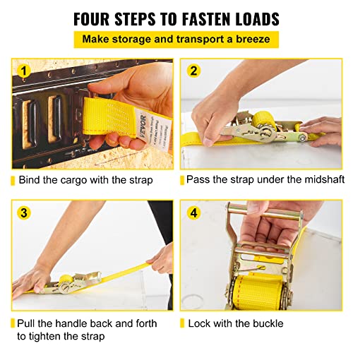 VEVOR Flat Hook Ratchet Straps (10PK), 10,000 lb Break Strength, 2" x 30' Heavy Duty Tie Down Straps, Track Spring Fittings, 3,333 Pound Working Load, for for Flatbed, Truck, Trailers Pickup