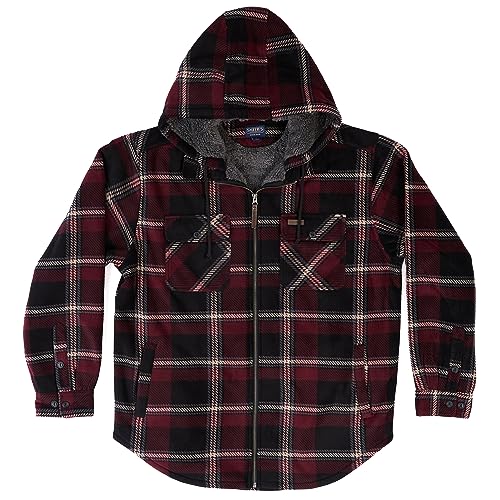 Smith's Workwear Men's Sherpa-Lined Zip-Front Hooded Microfleece Shirt-Jacket, Burgundy-469