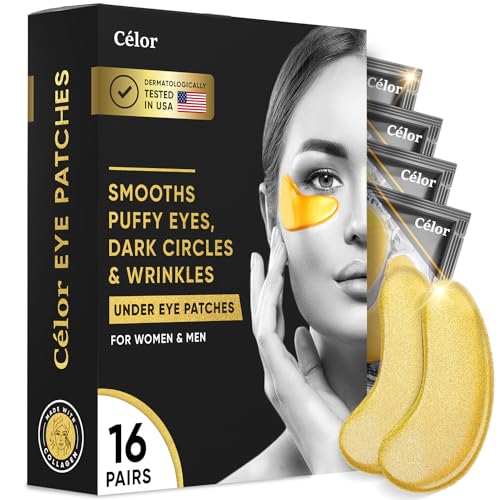 CÉLOR Under Eye Patches for Puffy Eyes and Dark Circles with Amino Acid & Collagen - Under Eye Masks Great for Bachelorette Party Favors, Swag Bag Stuffers, Spa Gifts for Women (16 Pairs)