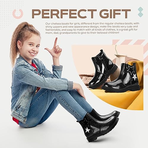 TZJS Girls Ankle Boots Girl's Glitter Chelsea Boot Kids Warm Low Heel Short Booties Girl Outdoor Shoes with Side Zipper for Toddler/Little Kid(Pink,numeric_9)
