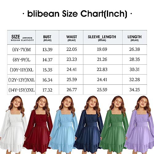 blibean Girl Long Sleeve Tie Back Dress Tweens Holiday Boho Off Shoulder Dresses Teens Cute Wedding Guest Big Kids Junior Outfits Cocktail Clothes Size 8-9 Years Old Yellow