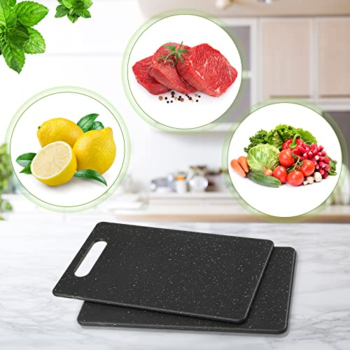 Lounsweer 2 Pcs Small Cutting Board for Kitchen Mini Plastic Cutting Board Set Bar Dishwasher Safe Granite Color Food for Camping Food Fruits Prep Vegetables Easy Grip(6" x 10",Black)