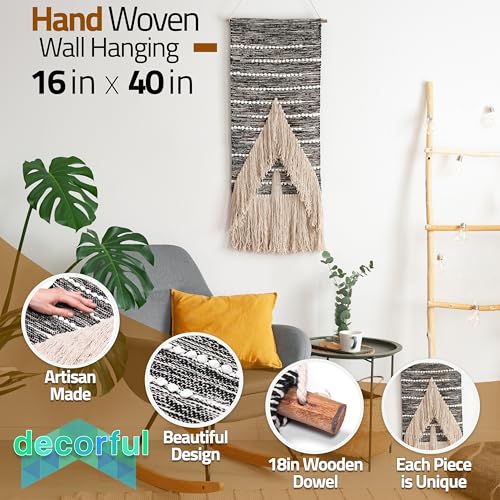 Decorful Handcrafted Macrame Wall Hanging 18" x 40" - Large Boho Wall Art Tapestry - Woven Wall Decor for Living Room, Bedroom - Bohemian Home Decoration with Natural Cotton Fiber