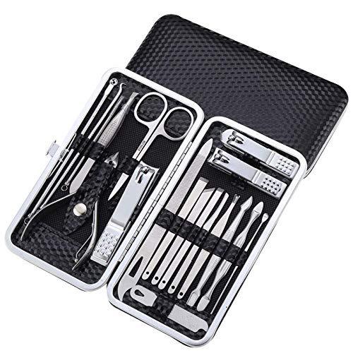 Manicure Set Pedicure Kit Professional 19 Pcs Nail Clipper for Men & Women Stainless Steel Sharp Cutter Grooming Nose Hair Scissors…Black Fingernails & Toenails with Portable Case (Black_19 pieces)