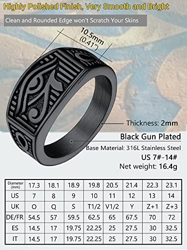Eye of Horus Ring Egyptian Jewelry Cool Black Ankh Rings for Men Trendy Size 7