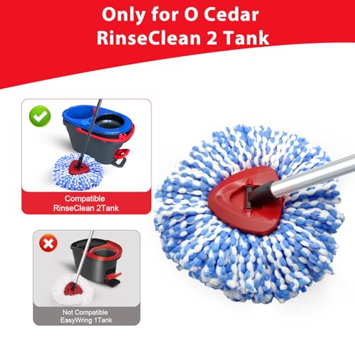 Spin Mop Replace Head Compatible with O-Cedar RinseClean 2 Tank, Mop Replacement Head Handle Base, 2 Microfiber Mop Refills+1 Mop Stick(30-58") +1 Mop Base Combo Set (Blue)