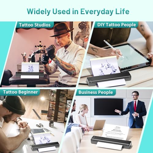 Ponek Tattoo Stencil Printer, M08F Tattoo Printer Bluetooth for Phone & PC, Stencil Printer for Tattooing, Tattoo Thermal Printer, Wireless Tattoo Machine Kit with 10pcs A4 Transfer Paper