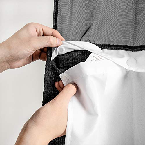 Heavyweight No Hooks Required Dotted Waffle Weave Shower Curtain with Snap in Liner -Stall 54W x 80H,Hotel Grade,Spa Like Bath Curtain,Misty Blue