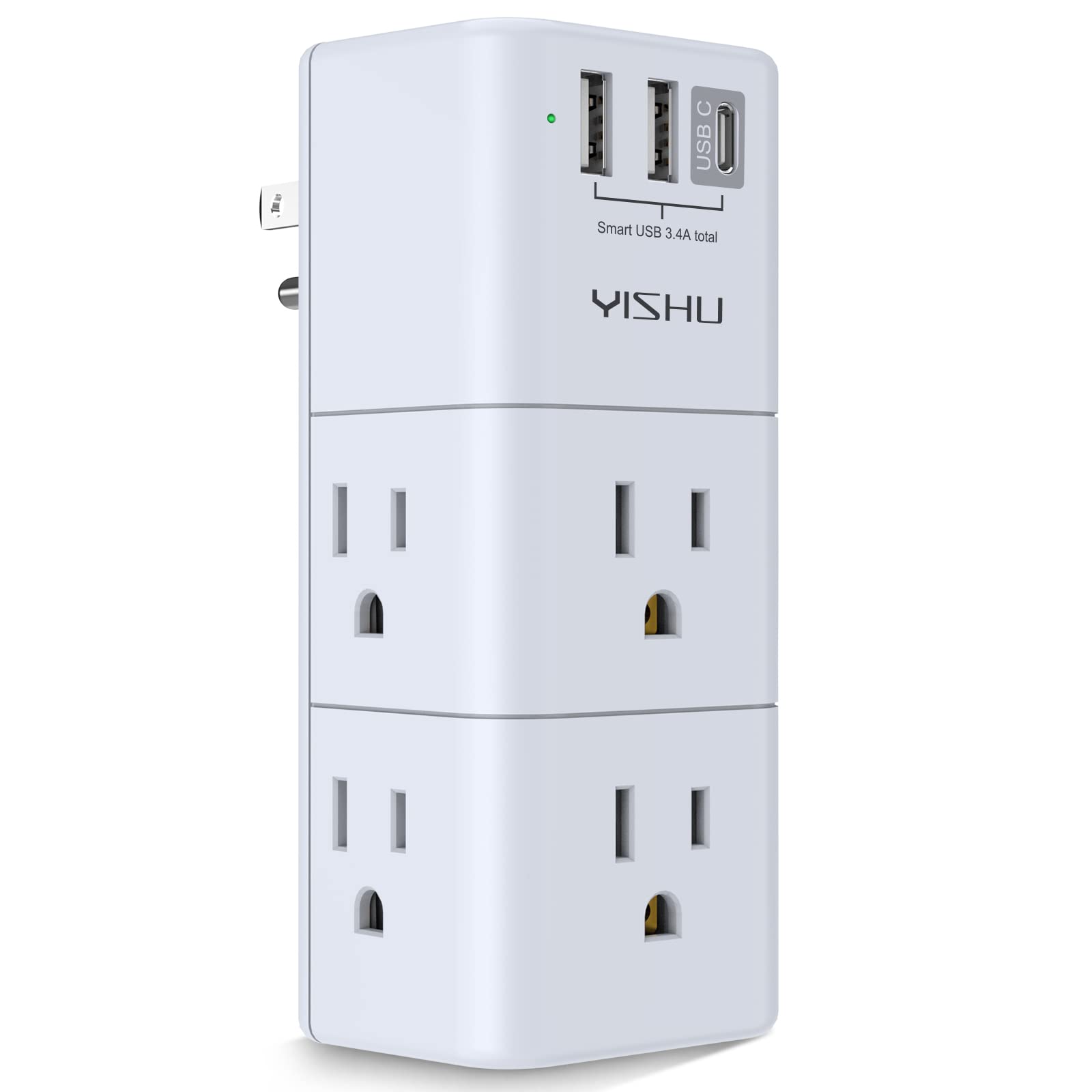 USB Multi Plug Outlet Extender - YISHU Surge Protector with Rotating Plug, 6 AC Plug Extender with 3 USB Ports, 3-Sided Swivel Power Strip Best Ideal Stocking Stuffers for Adults
