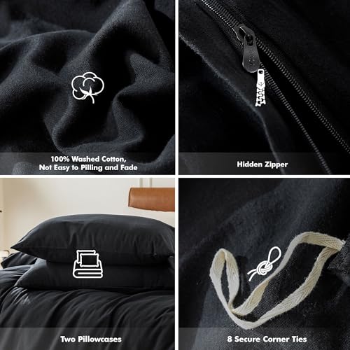 FOSSA Duvet Cover Set, 100% Washed Cotton Linen Feel Super Soft Breathable Cozy Simple Style 3 Pieces Bedding Sets Solid Off White California King