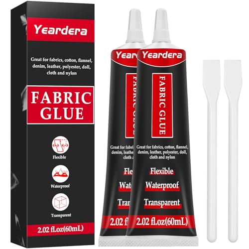 Yeardera Fabric Glue, Clear Fabric Glue for Clothing Permanent Washable, Fabric Fusion Glue for All Fabrics, Clothes, Leather, Cotton, Flannel, Denim, Polyester, Doll Repair (Fabric Glue 2 Pack)