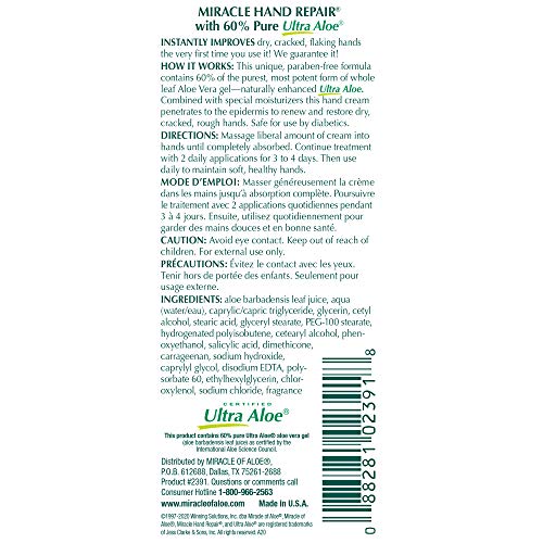 Miracle of Aloe Miracle Hand Repair Cream 1 oz Healing Aloe Vera Lotion for Dry, Cracked Hands with 60% Ultra Aloe Gel - Moisturizes, Softens, and Repairs - Non-Greasy (3-Pack)