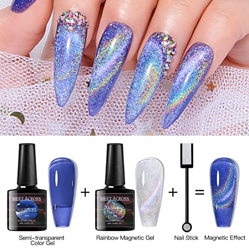 MEET ACROSS Amber Crystal Cat Eye Gel Nail Polish, Reflective Glitter Magnetic Nail Polish, Sparkly Red Coral Orange Brown Gel Polish Kit Gift for Winter Christmas