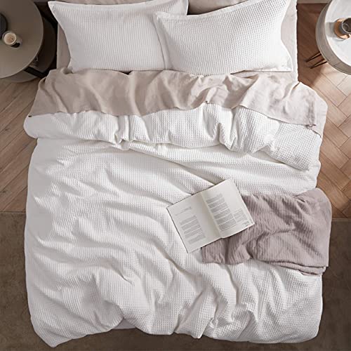Bedsure Cotton Duvet Cover Queen - 100% Cotton Waffle Weave Grey Blue Duvet Cover Queen Size, Soft and Breathable Queen Duvet Cover Set for All Season (Queen, 90"x90")
