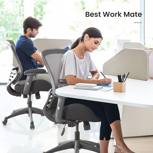 BOLISS Ergonomic Mesh Computer Desk Office Chair with Super Soft Adjustable Arms,Molded Double Seat Cushion Foam Seat and Lumbar Support -All in Black