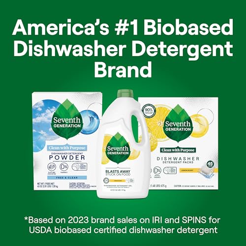 Seventh Generation Dishwasher Detergent Liquid Gel, Powers Away Stuck-On Food, Lemon Scent, 42 Oz