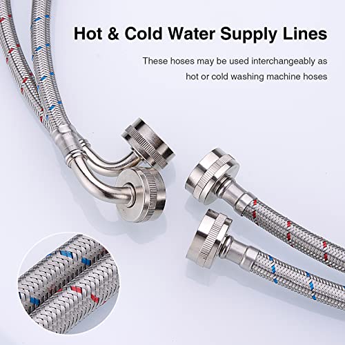 Washing Machine Hoses 4 Ft Premium Stainless Steel Braided Hose with 90 Degree Brass Elbow, Burst Proof (2 Pack) Red and Blue Water Connection Washer Inlet Supply Lines by TRUSTMI