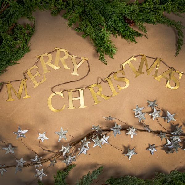 Creative Co-Op 55" L Merry Christmas, Brass Finish Metal Garlands, Multi