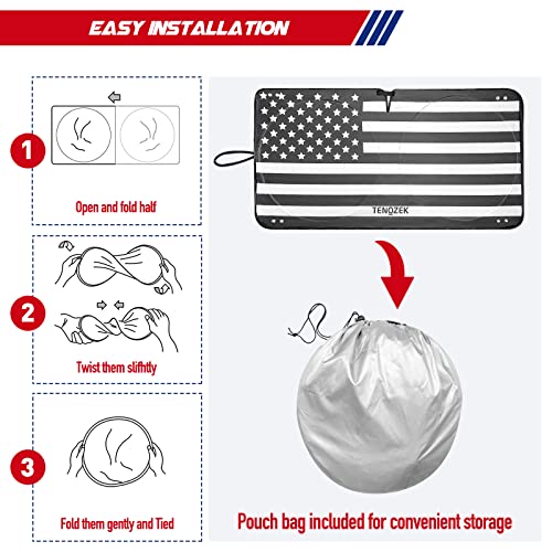 1-Piece Car Sun Shade American Flag Windshield Sun Shade Windshield Foldable Front Window Sun Shade Car Sun Visor Shield Cover Fits Easily to SUV & Truck-UV Ray Blocker Keeps Your Vehicle Cool