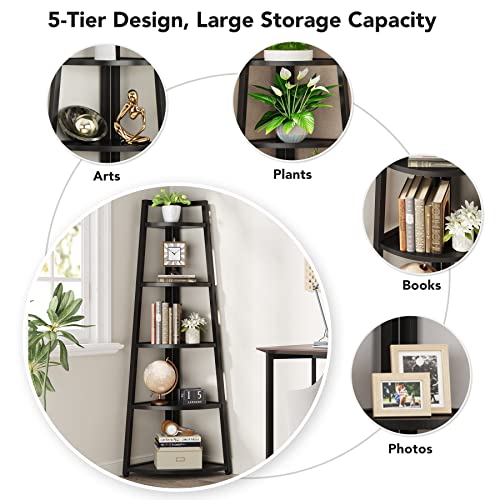Tribesigns 70 inch Tall Corner Shelf, 5 Tier Modern Corner Bookshelf Bookcase Industrial Corner Ladder Shelf Plant Stand for Living Room, Kitchen, Home Office (Black)
