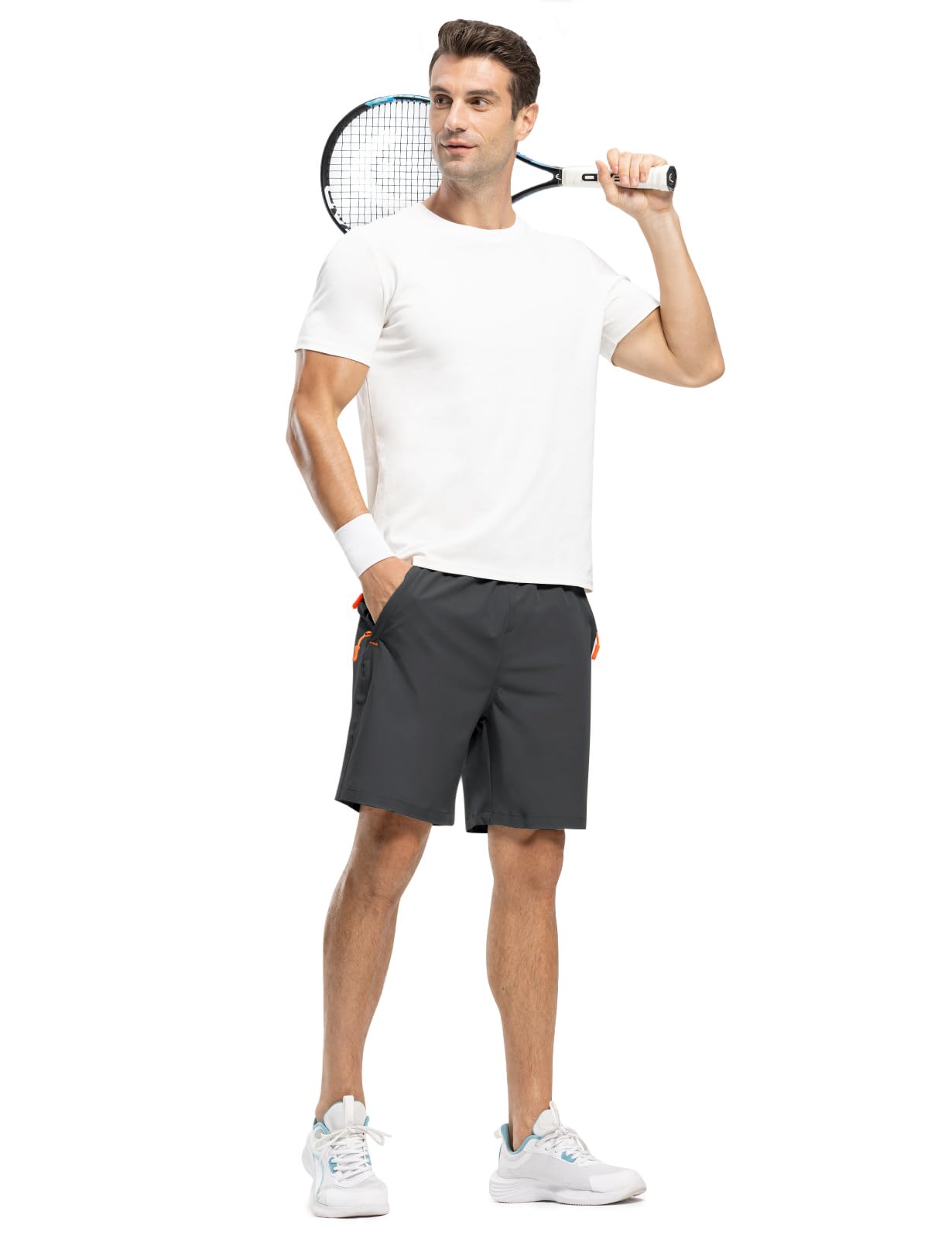 TBMPOY Men's 7" Hiking Running Shorts with Pockets Athletic Outdoor Sports Gym Workout Short Zipper Pockets Grey XL