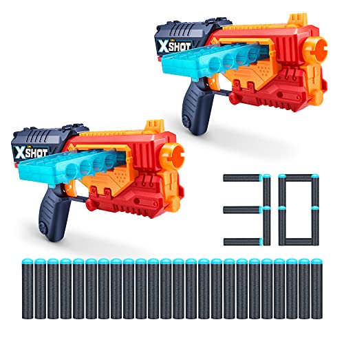 XShot Excel Quick Slide (2 Pack + 30 Darts) by ZURU, Red Foam Dart Blaster Combo Pack, Toy Blaster, Auto Sliding Clip, Toys for Kids, Teens, Adults (Red)