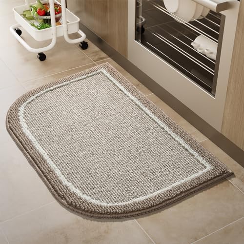 PADOOR Kitchen-Mats for Floor 100% Polypropylene Kitchen Rugs Non Slip Washable, Durable Dirt Resist Half Circle Rug TPR Backed Kitchen Floor Mat, 18"x28", Beige
