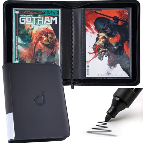D DACCKIT Comic Book Binder, Comic Book Storage Album with Sleeves for Current, Silver Age, Regular Comics Bagged and Boarded - Fits 30+ Comic Books๏ผClassic Black๏ผ