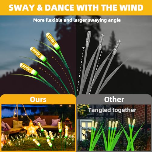 Cubetoou Swaying Solar Garden Lights Outdoor Waterproof, New Upgraded Solar Firefly Lights, Swaying Solar Garden Lights, Outdoor Solar Lights for Yard Lawn Patio Decor, Warm White(2-Pack)