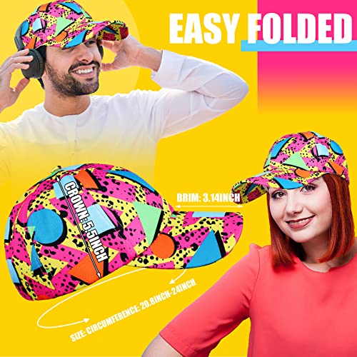 Sotiff 2 Pcs Retro 80s 90s Outfits for Women Men 80s Fanny Pack and Hat 90s Costumes Adjustable Waist Bag Bucket Hats for Themed Party(Bright Style)