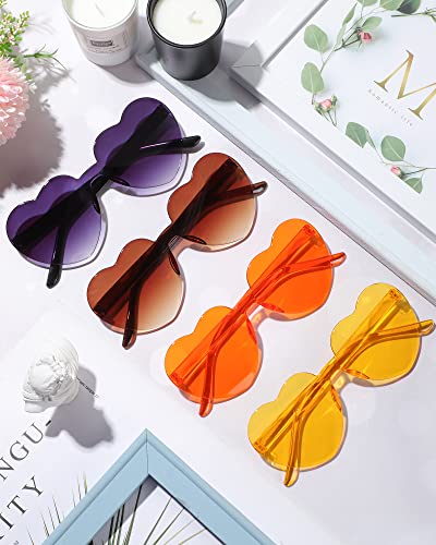 Frienda 20 Pairs Valentine's Day Heart Shaped Sunglasses Rimless Candy Color Glasses for Women Men Party Favor(Blue Pink)