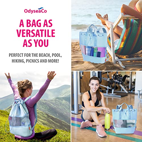 Odyseaco Beach Backpack Lightweight (Blue) - Neoprene Drawstring Beach Bags for Women Waterproof Sandproof - Ideal for Gym, Workout and Pool